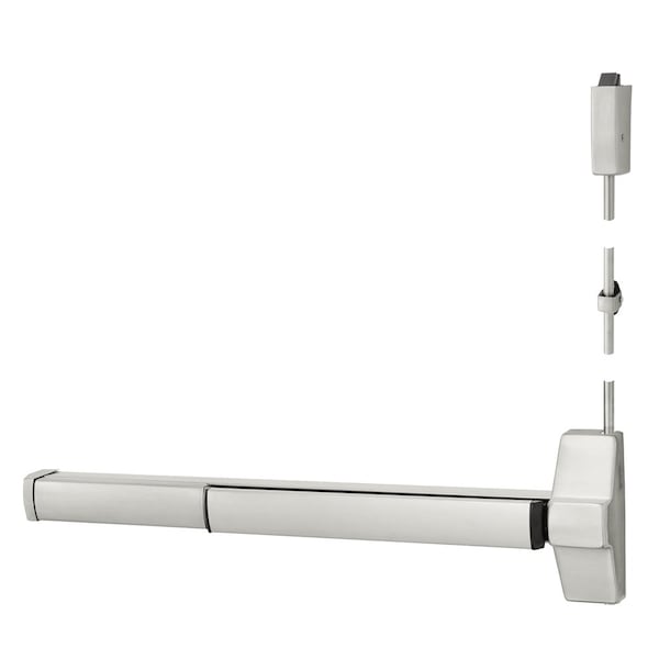 Surface Vertical Rod Exit Device, Less Bottom Rod, 36-in, Fire Rated, Satin Stainless Steel